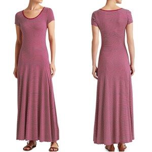 Ralph Lauren‎ Pink & White Striped Cotton Blend Flared Maxi Dress Size Small